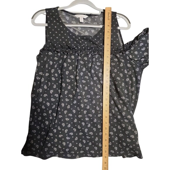 Lauren Conrad Women’s Blouse XL Black White Print Cold Shoulder Top - Picture 5 of 6